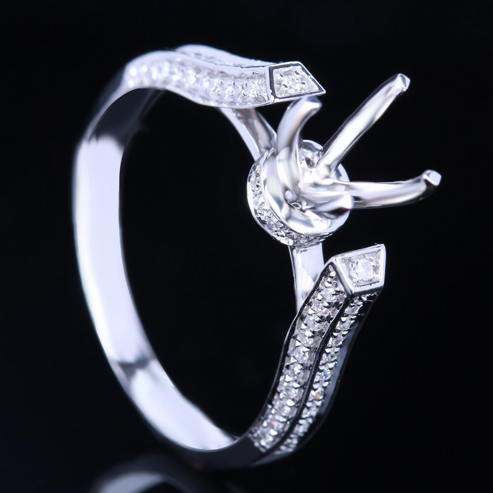 6mm Round Cut Semi Mount Diamond Ring Semi Mount Setting Sterling Silver  Ring