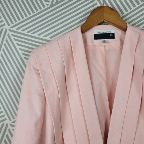 Vintage 80s Pleated Jacket Blazer Moto Size 16/18 Art To Wear Mod Light Pink - Picture 2 of 8