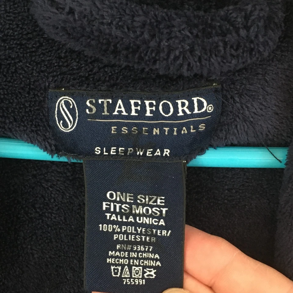 Bata de felpa azul marino Stafford para hombre talla única, cinturón, bolsillos. Mangas largas Foto 4 de 4