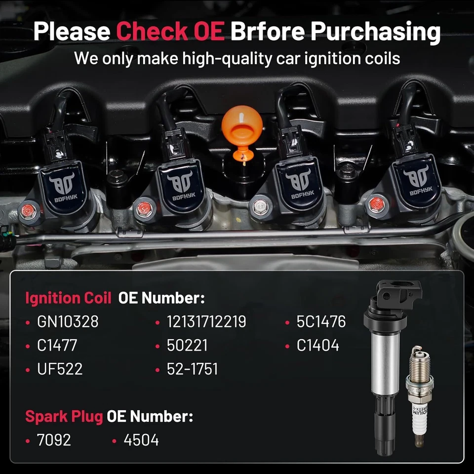 Paquete de 6 bobinas de encendido UF515 y bujía para BMW 330xi 2003-2005 3,0 L l6 Foto 4 de 4