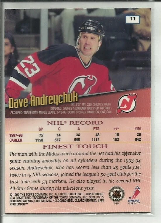 1998-99 Topps Finest #11 Dave Andreychuk New Jersey Devils - Image 2 of 2