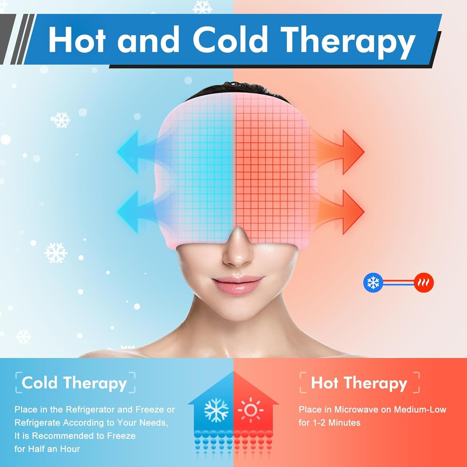 Masque migraine et céphalées réutilisable à compression gel 360° - 3