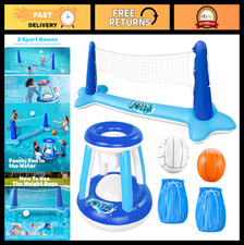 Inflatable Volleyball Net Basketball Hoops Pool Float Set - Balls Included, Su