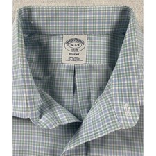 Brooks Brothers Regent Fit Non Iron Gingham Dress Shirt Mens 16-2/3 Blue Green
