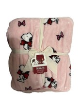 Peanuts Snoopy With Red Bow King Plush Blanket 108"x90" Pink Plush Winter NEW