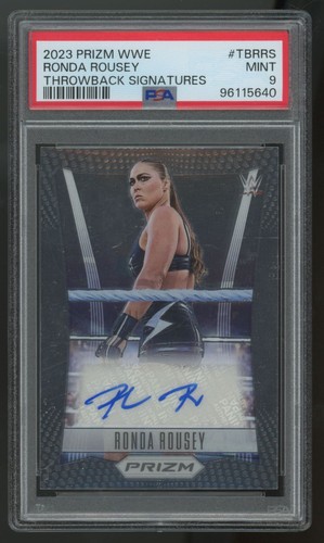 2023 Panini Prizm WWE Ronda Rousey Throwback Signatures Auto #TB-RRS PSA 9