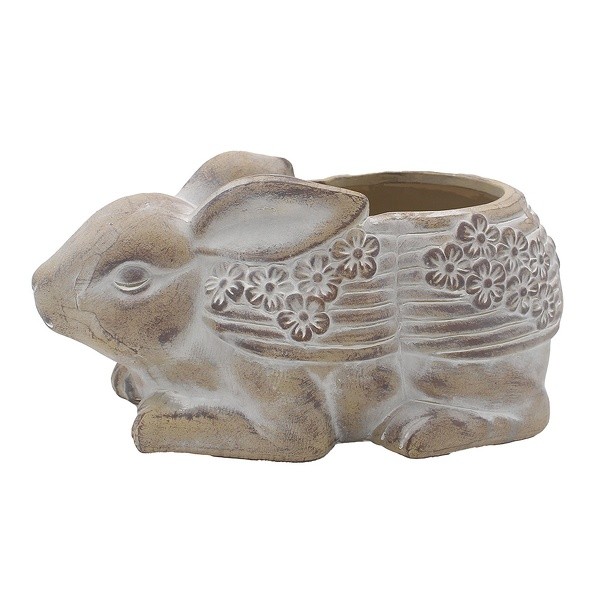 Clayre & Eef Blumentopf Kaninchen Hase 30X17X13 Cm Beige Stein-image