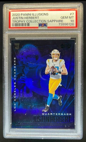 2020 Panini Illusions Justin Herbert Trophy Collection Sapphire RC #7 PSA 10