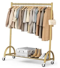  Heavy Duty Clothing Rack with Wheels Rolling Clothes Racks for Hanging Gold