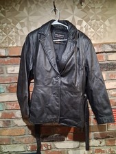 Wilsons Men's Black Leather Belted Lined Jacket, Notch Collar, Size L