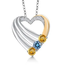 925 Silver and 10K Yellow Gold Citrine and Persian Blue Moissanite and White