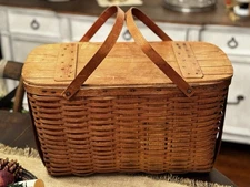 VTG VINTAGE Wov-n-Wood By Jerywil Oak Large Picnic Basket LARGE 21 X 11 X 11