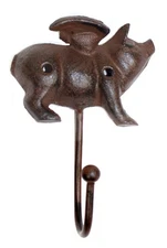 GSM Iron Flying Pig Coat Rack with a Hook, Brown