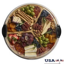 Round Bamboo Charcuterie Board W/ 3 Compartments Entertaining & Food Prep New