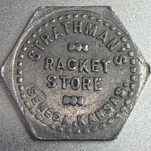 Kansas, Seneca Strathman’s Racket Store Good for 5¢ Aluminum Token 178624