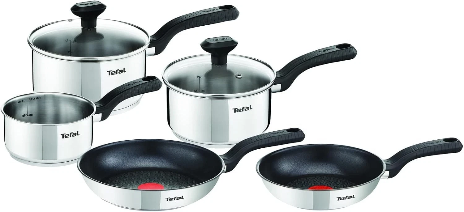 Tefal Comfort Max 5-Piece Stainless Steel Pots & Pan 5 Piece Set, Silver