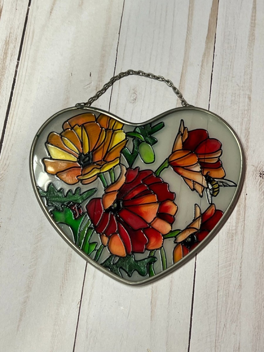 Vintage Joan Baker Design Heart Shaped Stained Glass Suncatcher