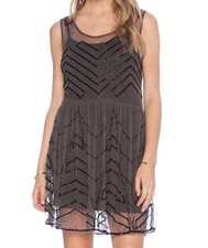 Free People Embellished Mesh Slip Dress Charcoal Beaded NWT XS F730M363