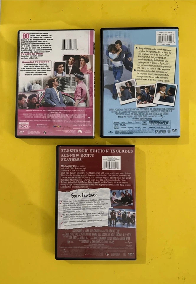 THREE O’CLOCK HIGH / BREAKFAST CLUB / PRETTY IN PINK (3 DVD SET) 80’S - LIKE NEW - Image 3 of 4