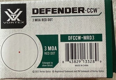 VORTEX DEFENDER-CCW RED DOT SIGHT 3 MOA MODEL # DFCCW-MRD3  ******N/R*