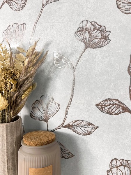 Newroom Vliestapete Grau Bronze Blumen Floral Romantisch 3D Schlafzimmer Edel-image