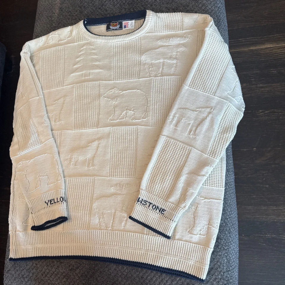 Suéter De Colección Parque Nacional Yellowstone Estampado Animal Para Hombre 2XL Blanco Crema EE. UU. Foto 4 de 4