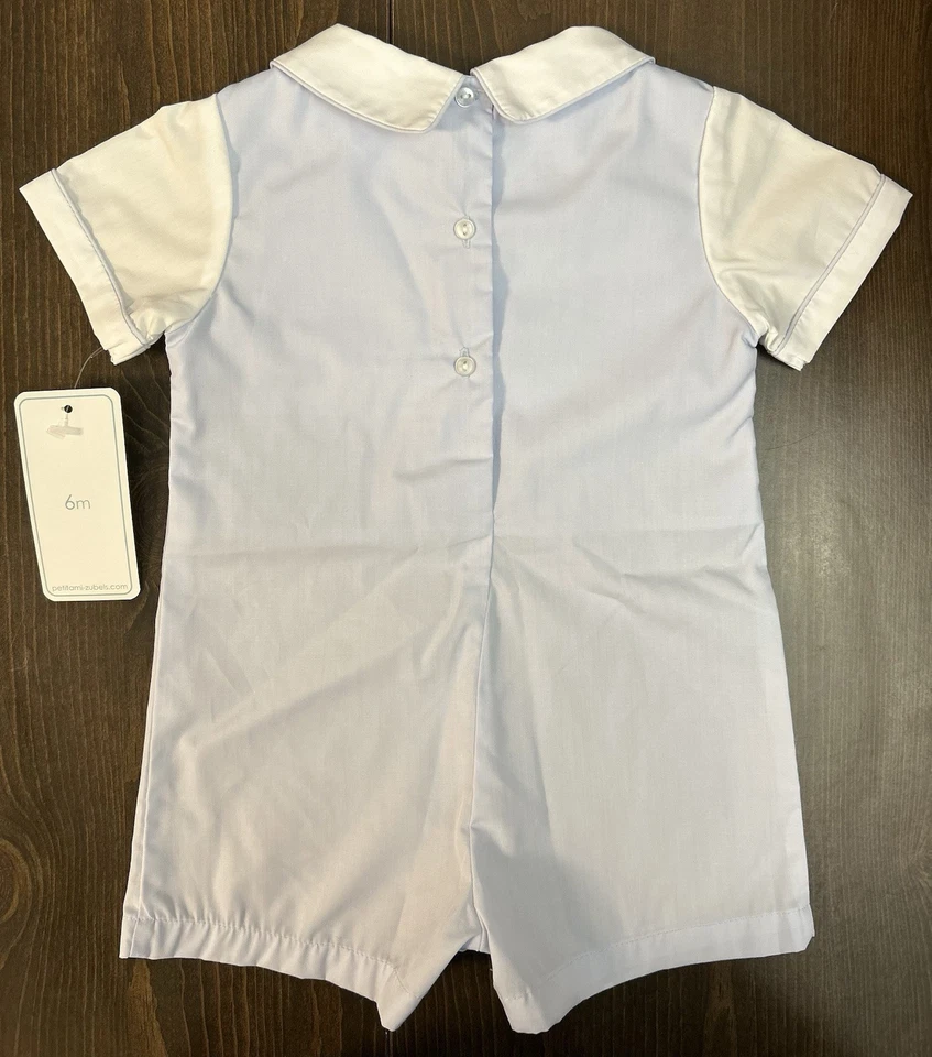 🩵 Petit Ami Brand Short-Sleeve Light Blue Smocked Bunny & Chicks Romper 🩵 - Image 3 of 4