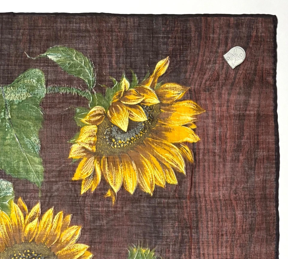 Pañuelo de Colección Hankie Stoffels Girasoles Marrón Bkgrd Bordes Enrollados Suiza Foto 3 de 4