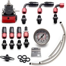 New Black-red Adjustable Fuel Pressure Regulator Kit Oil 0-100psi Gauge -6an 6an