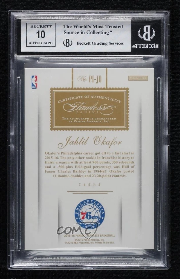 2015 Panini Flawless Premium Ink Emerald 5/5 Jahlil Okafor BGS 8 Rookie Auto RC - Image 2 of 3