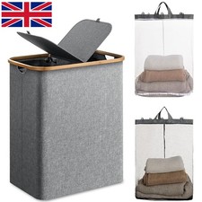 145L Large Laundry Basket Bin Bag Foldable Hamper 2 Compartment Double Sided Lid
