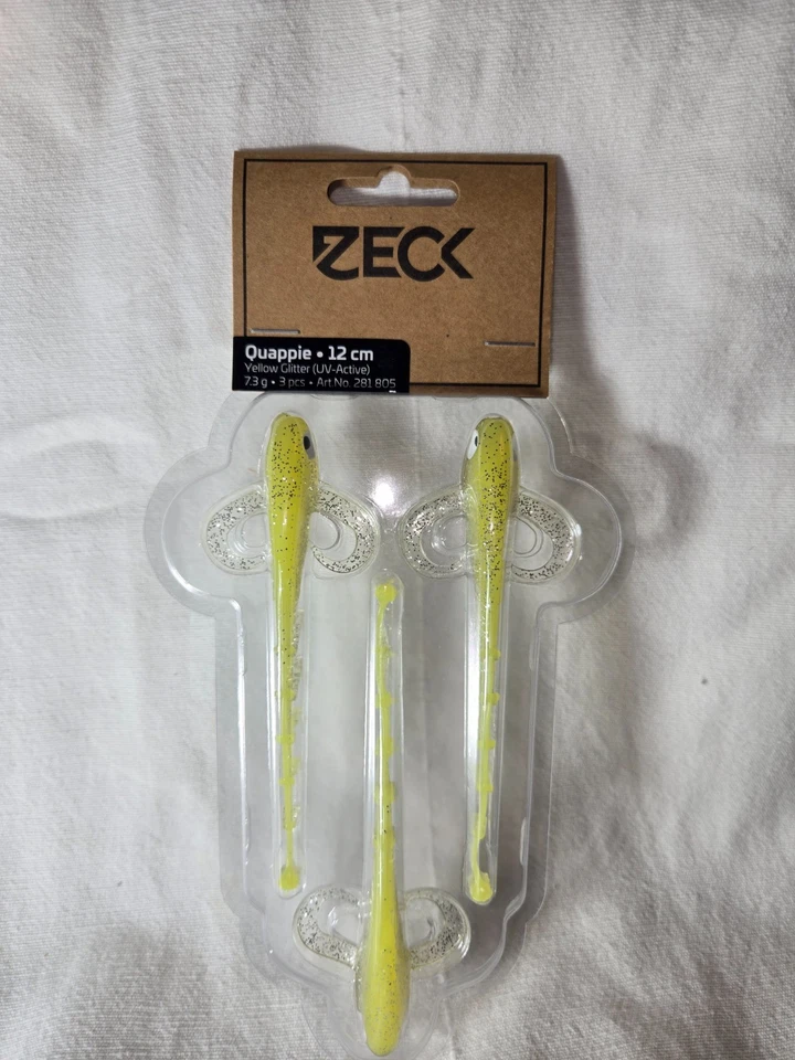Zeck Quappie 12cm 7,3g 3 Stück Yellow Glitter (UV-Active) Zander Softbait  #13