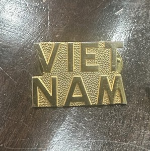 Vintage VIETNAM raised letters pin badge with double butterfly clutch back