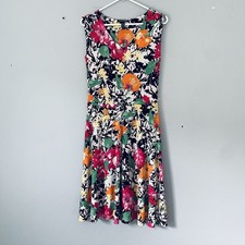 Lauren Ralph Lauren Dress Size Small Black Orange Pink Floral Faux Wrap Lined