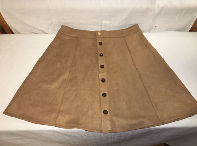 New Fuinloth Women's Faux Suede Mini Skirt Button Closure A-Line High E