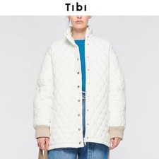 New Tibi Womens Quilted Jacket Soft Sz Xxs White Polyamide