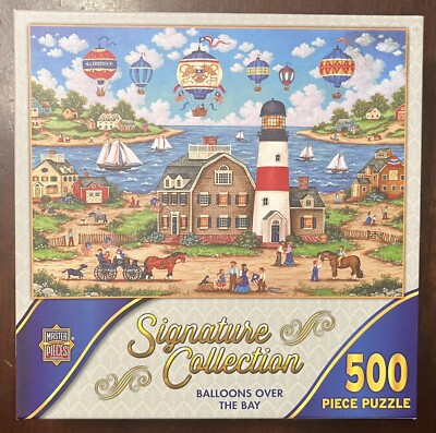 Master Pieces Puzzle: BALLOONS OVER THE BAY 500 Piece Jigsaw Puzzle Complete!