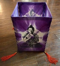 Vintage Purple White Tie Dye Cloth Asian HANGING BOX LANTERN Tassle Light Cover