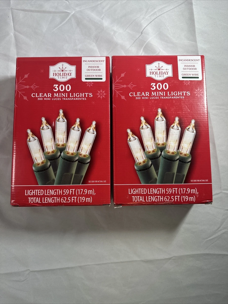 Holiday Time 300 Clear Christmas Mini Lights Green Wire Lot Of 2 NEW IN BOX