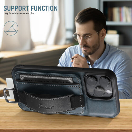 FR iPhone 15 16 Pro Max 16 Pro Leder Kartenetui Slim Wallet Case mit Armband - Bild 26 von 40