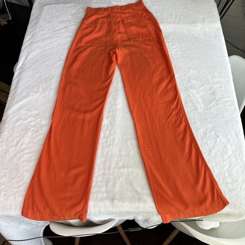 Zara Womens Long Flowy Pants Orange S  Front  And Back Pockets High Waisted - Picture 13 of 19