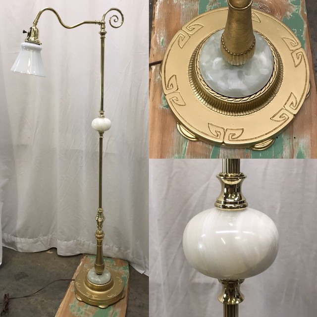 Vintage Art Deco Houze Vaseline Slag Glass Bridge Floor Lamp Free Vintage Art Deco Houze Vaseline Slag, Bridge Lamp Glass Shade