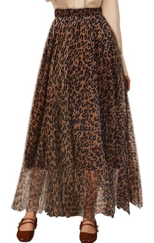 Leopard Print Chiffon Layer Skirt XL Lined Billowy Maxi MIDI Sexy Fun Elastic - Picture 3 of 9