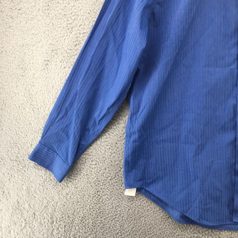 Kenneth Cole 反应礼服衬衫男式 XL 蓝色胸针条纹纽扣长袖 — 第 3/4 张图片