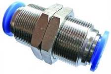 Bulkhead Connector Pneumatic Push-In Fitting for Air. Sizes 4, 6, 8, 10, 12mm