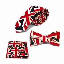 Union Jack Design bow Tie, Neck Tie  Pocket Square Set - Great Britain bow t