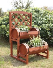 Double Barrel Garden Planter Cedar Wood Pressure Treated Patio Flowers Plants UK