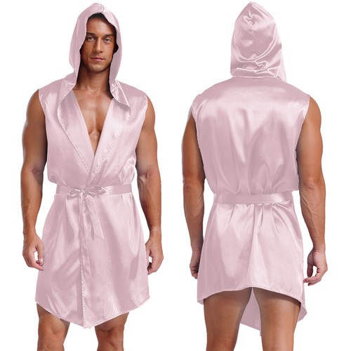 Herren Satin Bademantel Kurz Sommer Leicht Morgenmantel Kimono Robe Nachtwäsche - Picture 31 of 58