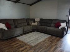 Modular Sectional Power Reclining Sofa, Air Leather Recliner L-Shape Sofa, Gray