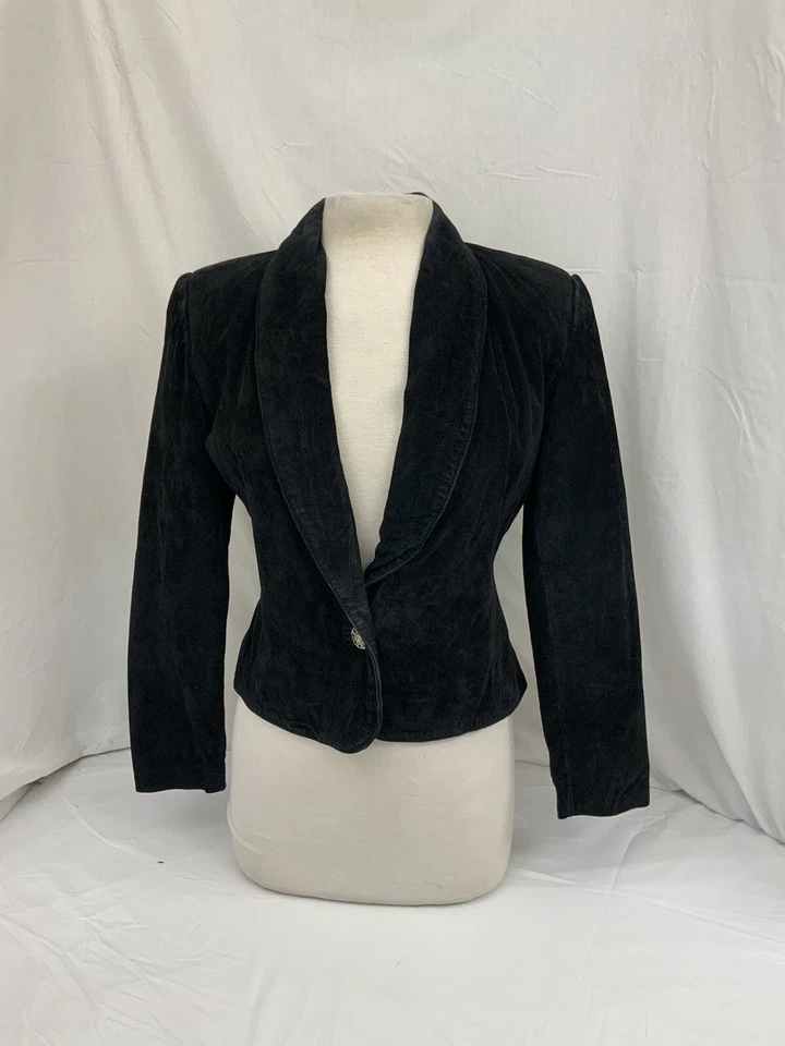 Куртка блейзер Lord & Taylor Petites размер 4 черная шелковистая свинья замша 1 Btn YGI P1-676 - Изображение 2 из 4